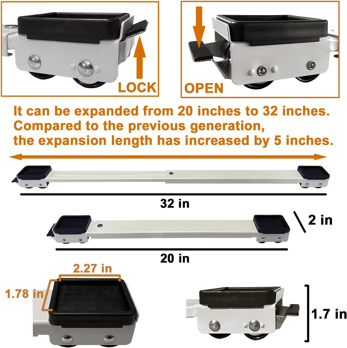 Adjustable Furniture Dolly &amp; Heavy-Duty Appliance Stand with Locking Wheels